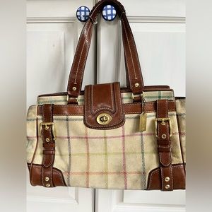 Coach beautiful plaid suede hand bag with gorgeous leather straps